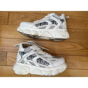Buffalo London Women's White CLD GRID Platform Sneakers Shoes Sz 7.5 EU 38 Vegan